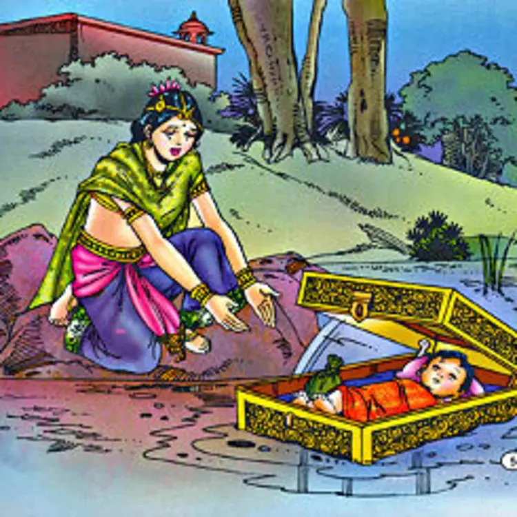 ভোরের কুয়াশায় নদীতে ভাসছে ঝুড়িতে শুয়ে থাকা নবজাতক শিশু, চারপাশে পদ্মফুল